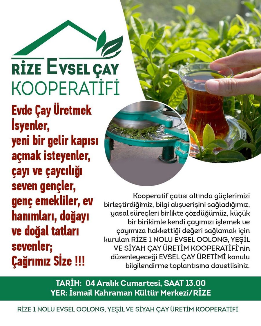 Evde çay üretimi için bilgilendirme toplantısı yapılacak